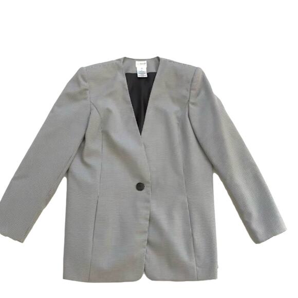 Liz Baker Blazer Essentials Black White Checkered One Button Front Size 14 Tall - Picture 7 of 14